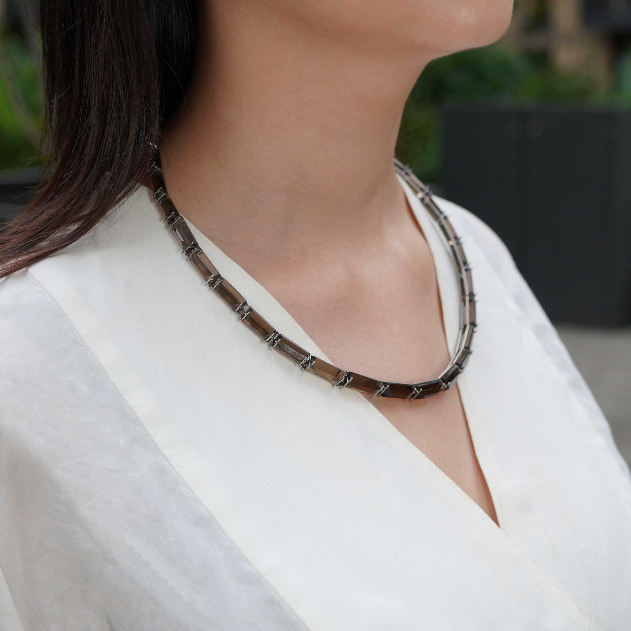 Smoky Quartz and Stainless-Steel Panorama Necklace